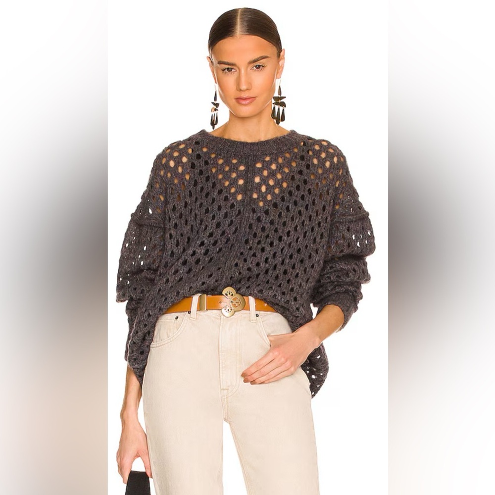 Isabel Marant Étoile Tiana Top Anthracite Open Knit Wool Mohair Sweater 38 US 6